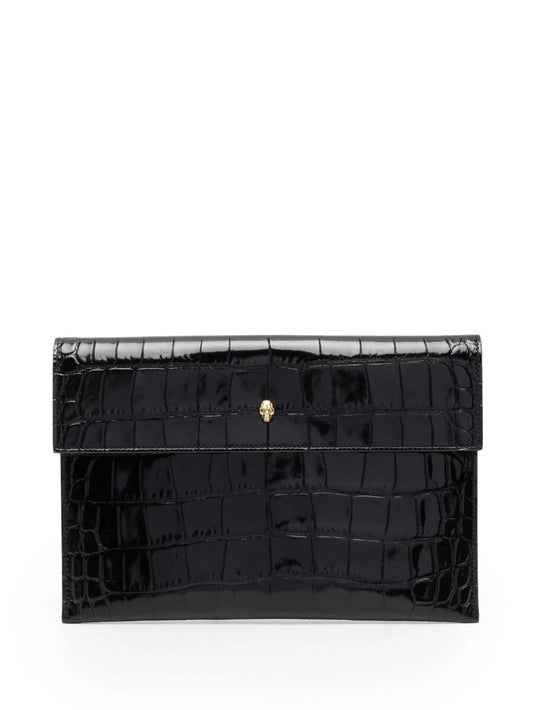 croc effect envelope clutch bag