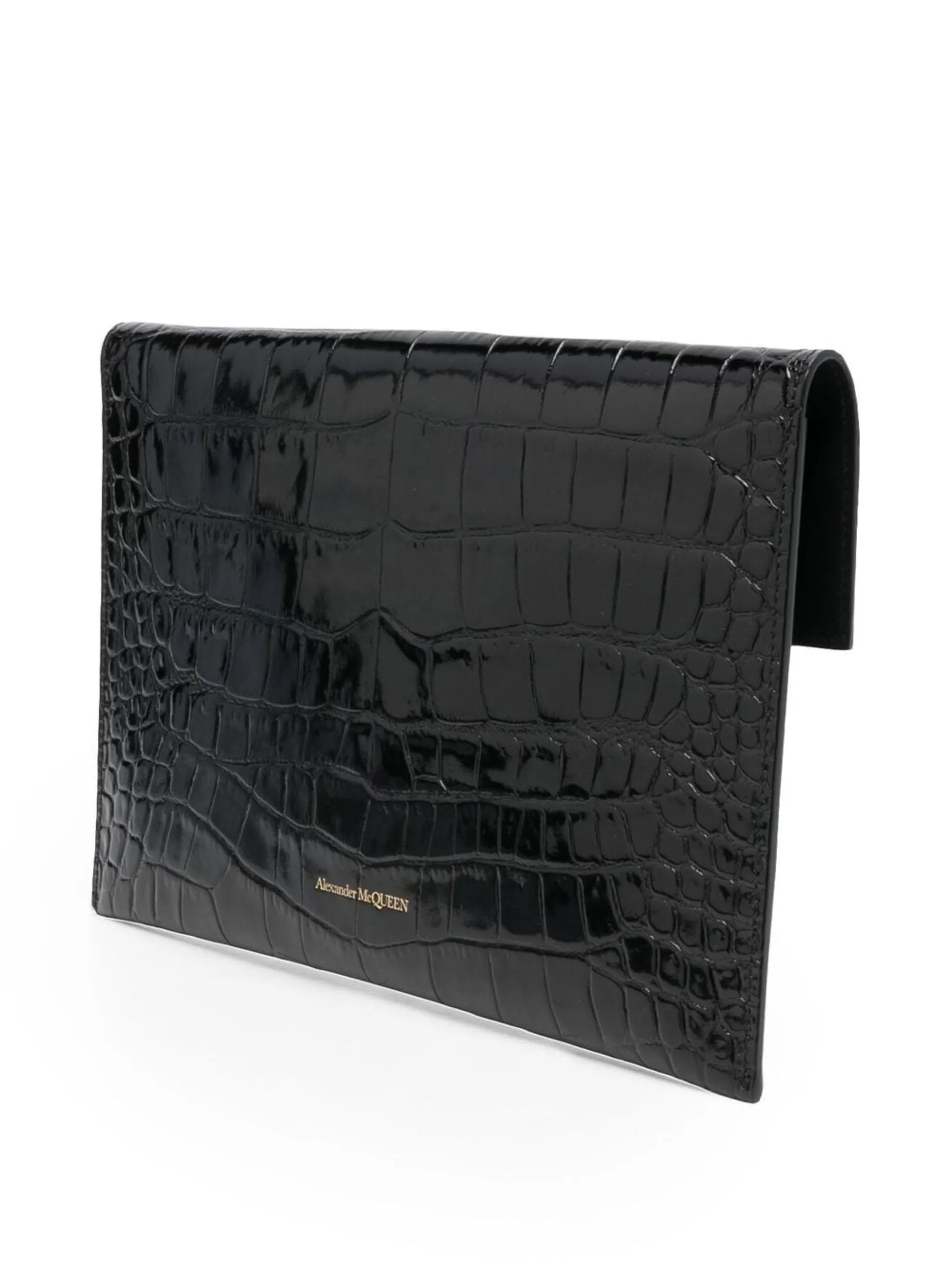 croc effect envelope clutch bag