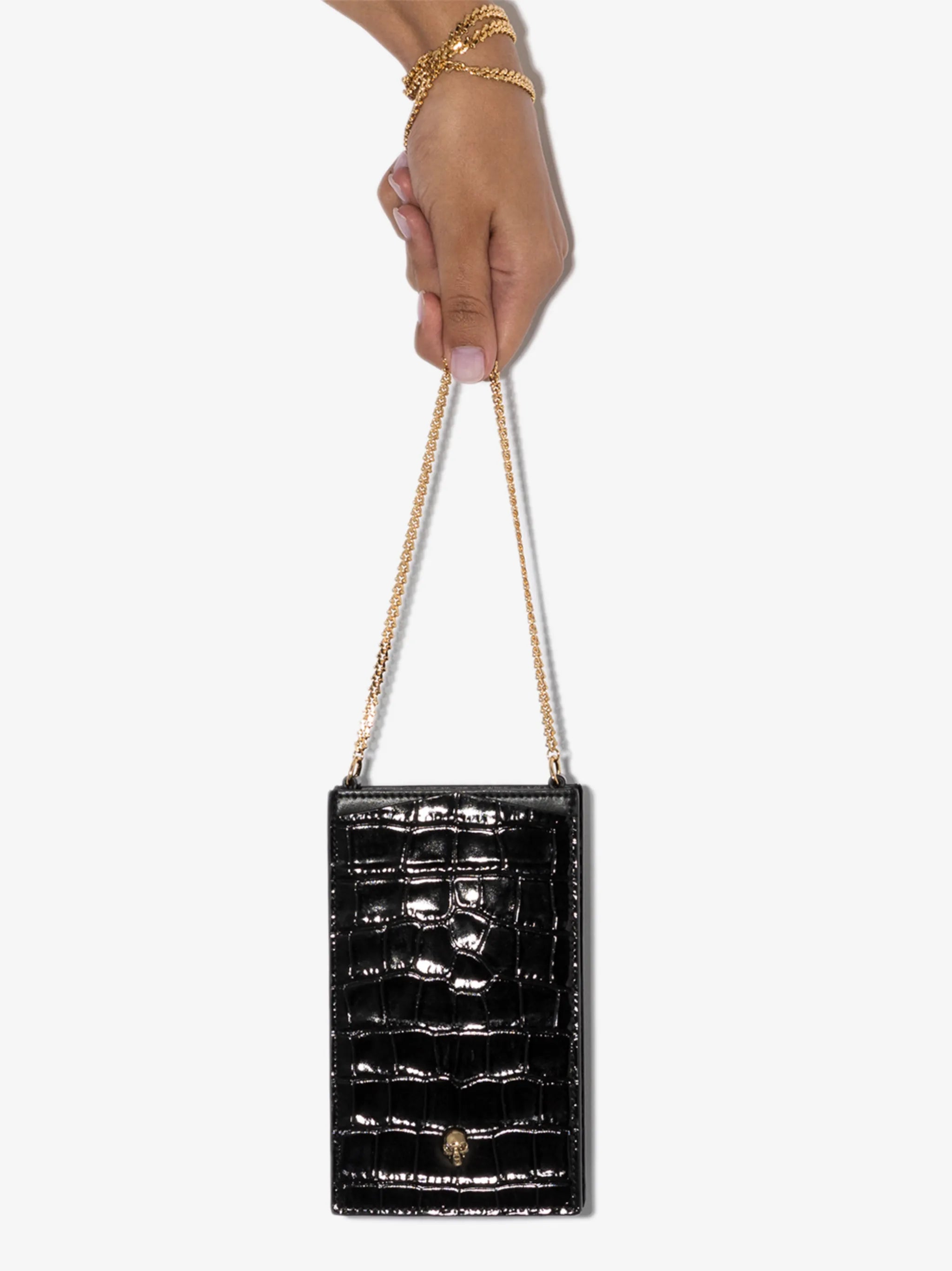 skull-plaque crocodile-effect phone pouch 16x9.5cm