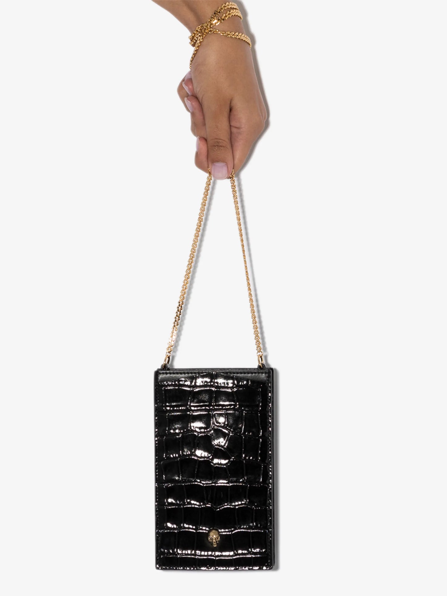 skull-plaque crocodile-effect phone pouch 16x9.5cm