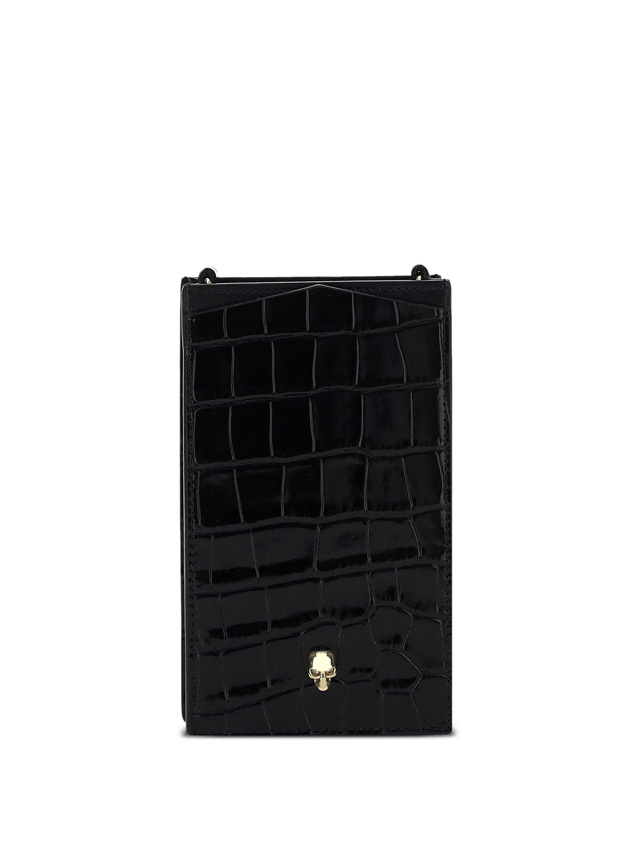 skull-plaque crocodile-effect phone pouch 16x9.5cm