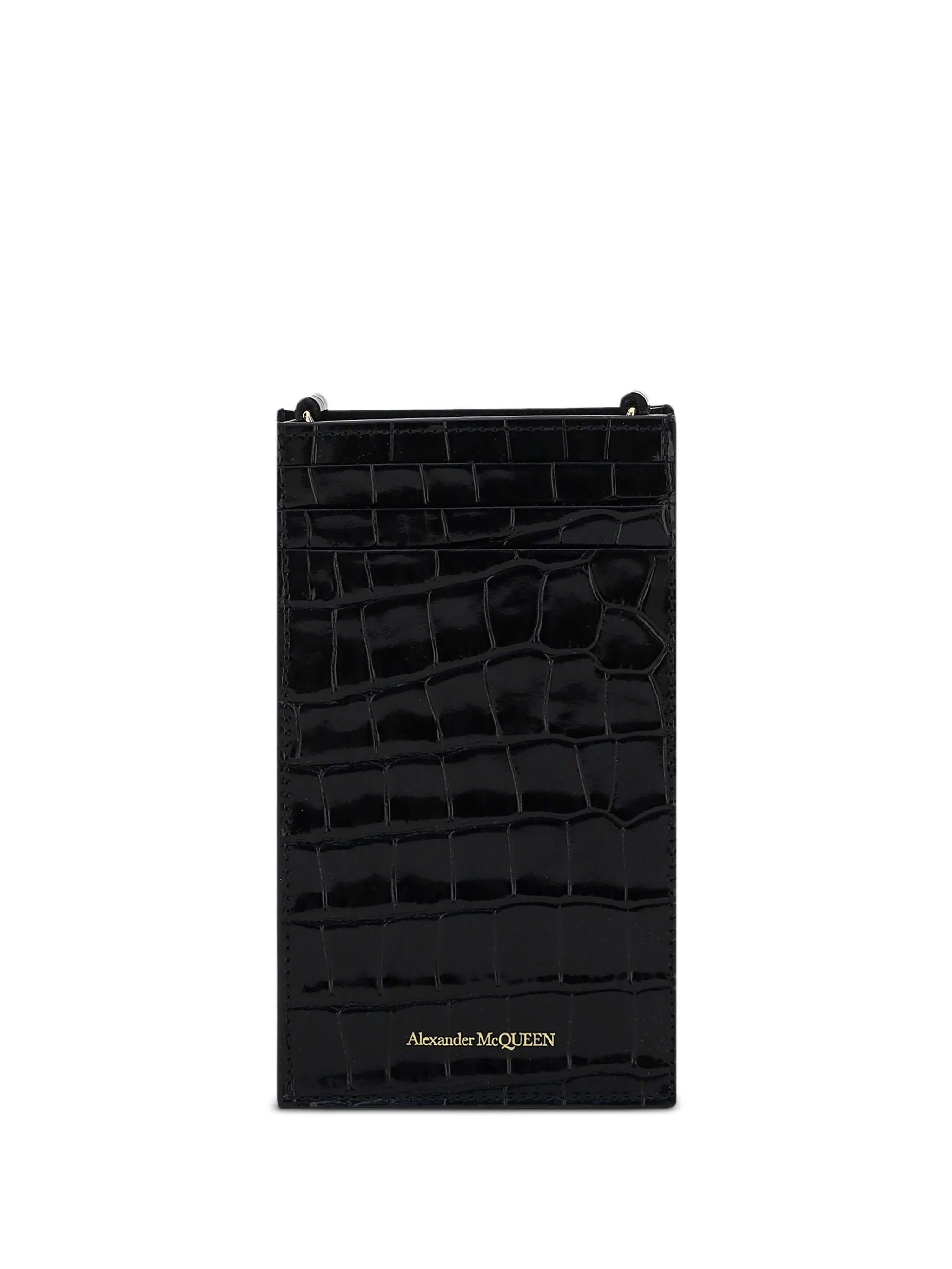 skull-plaque crocodile-effect phone pouch 16x9.5cm