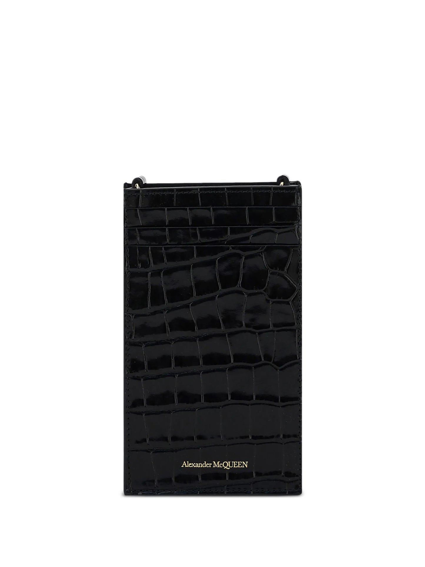skull-plaque crocodile-effect phone pouch 16x9.5cm
