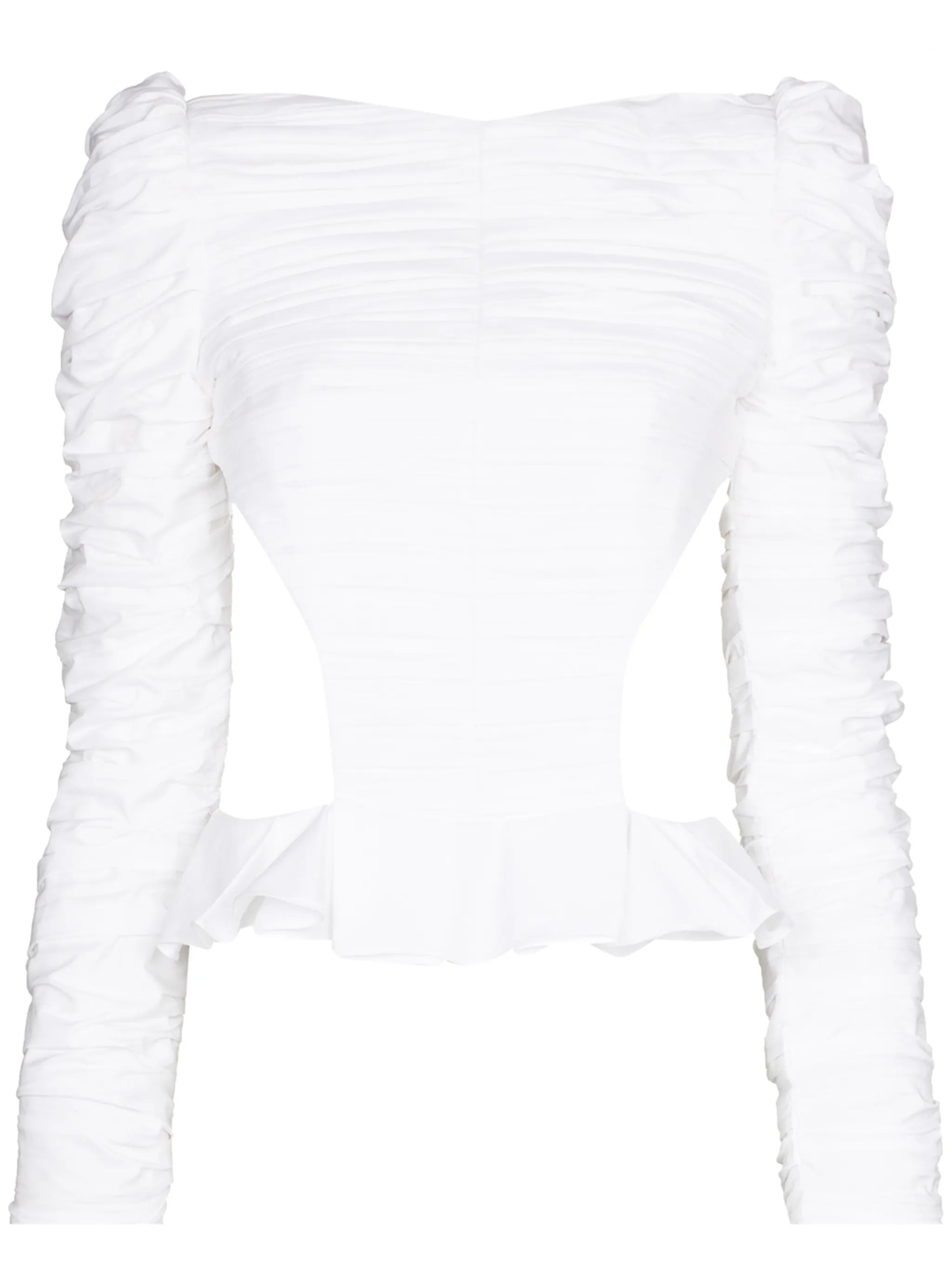 Rosy shirred long-sleeve blouse