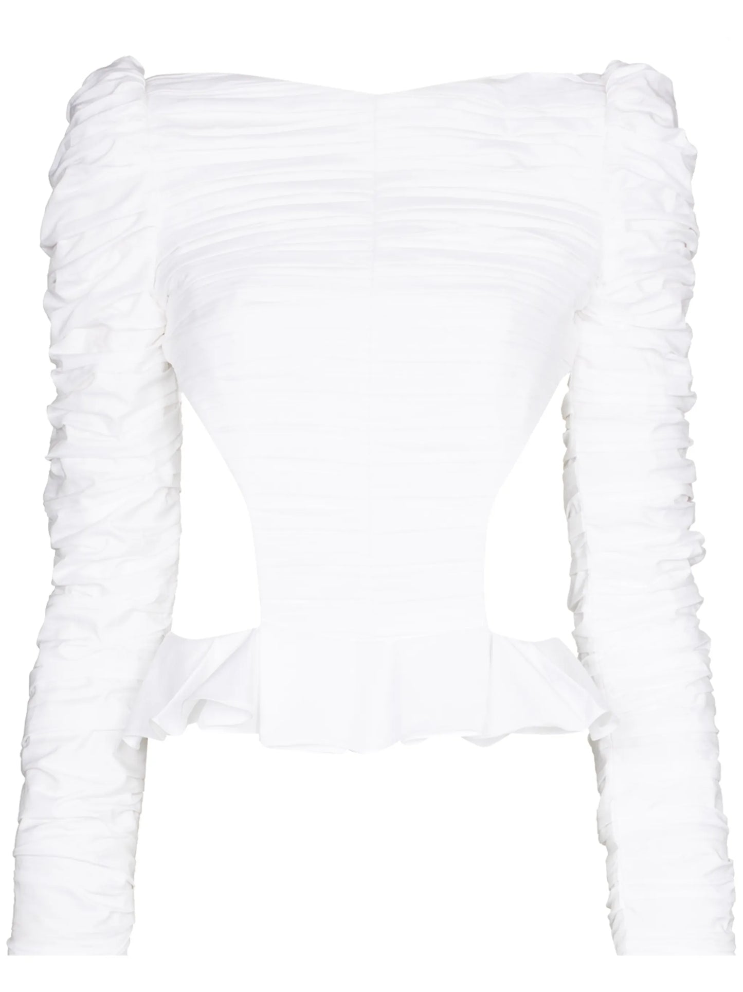 Rosy shirred long-sleeve blouse