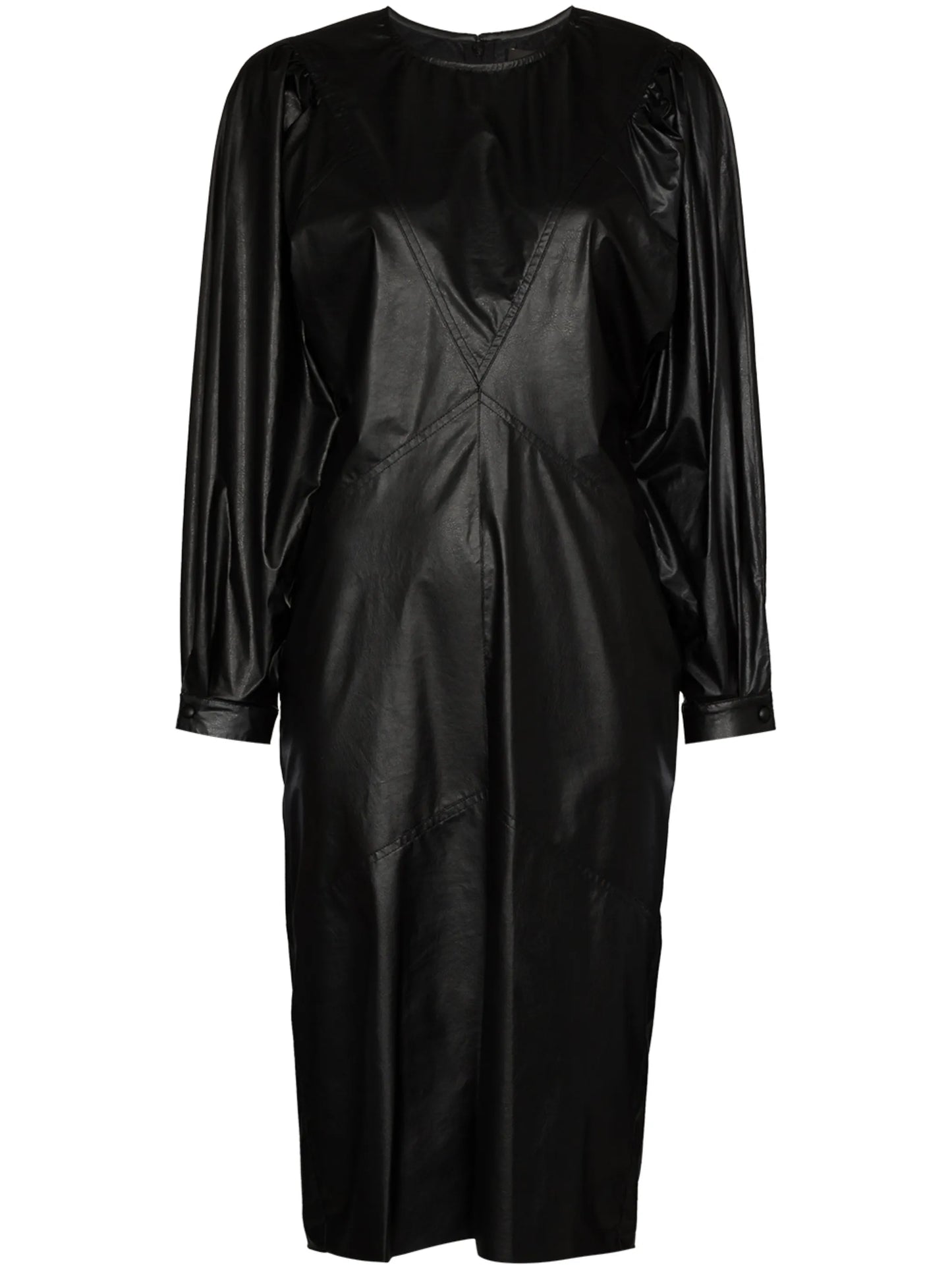 puff-sleeve midi dress
