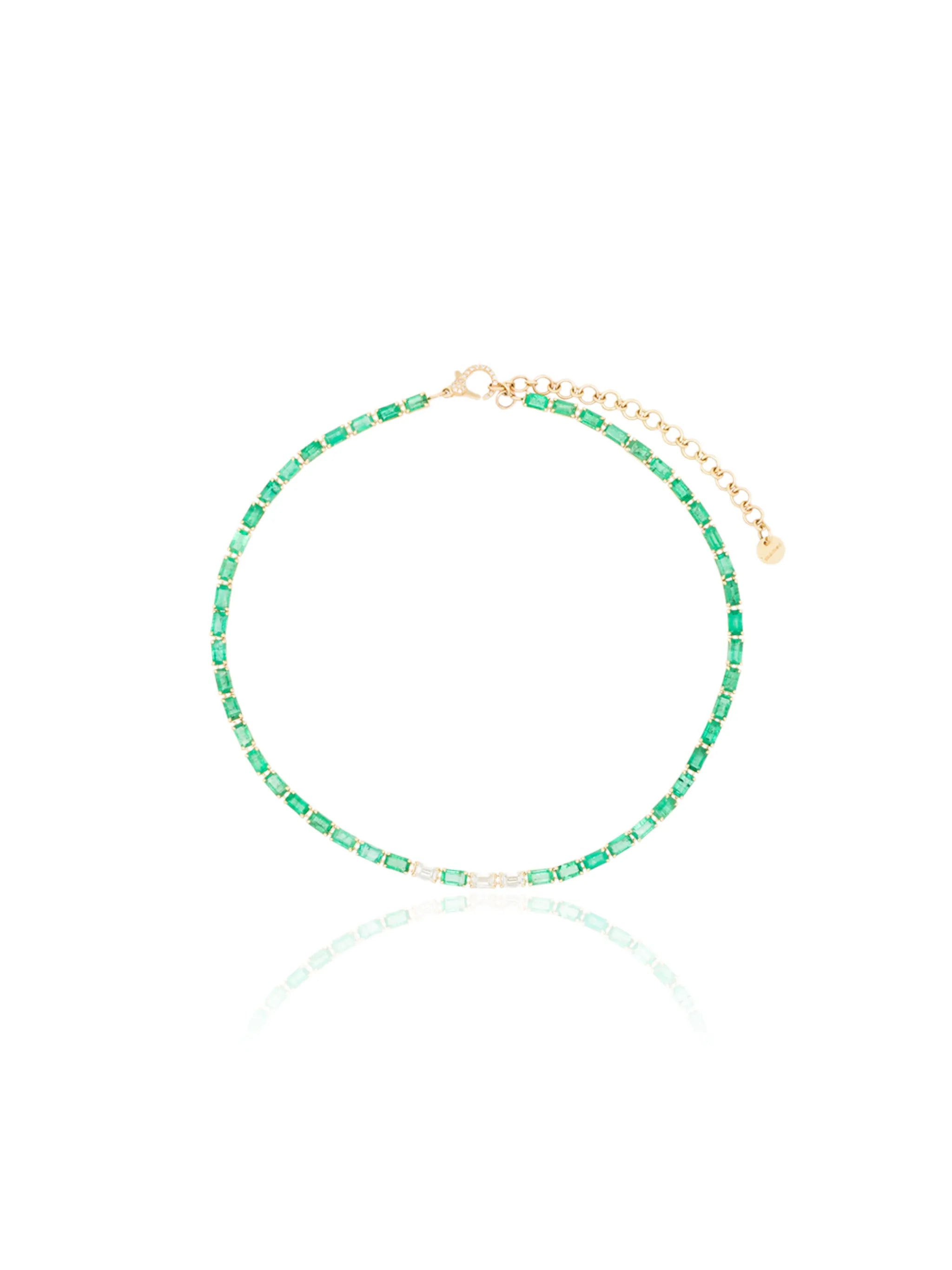 18K yellow gold emerald and diamond tennis choker