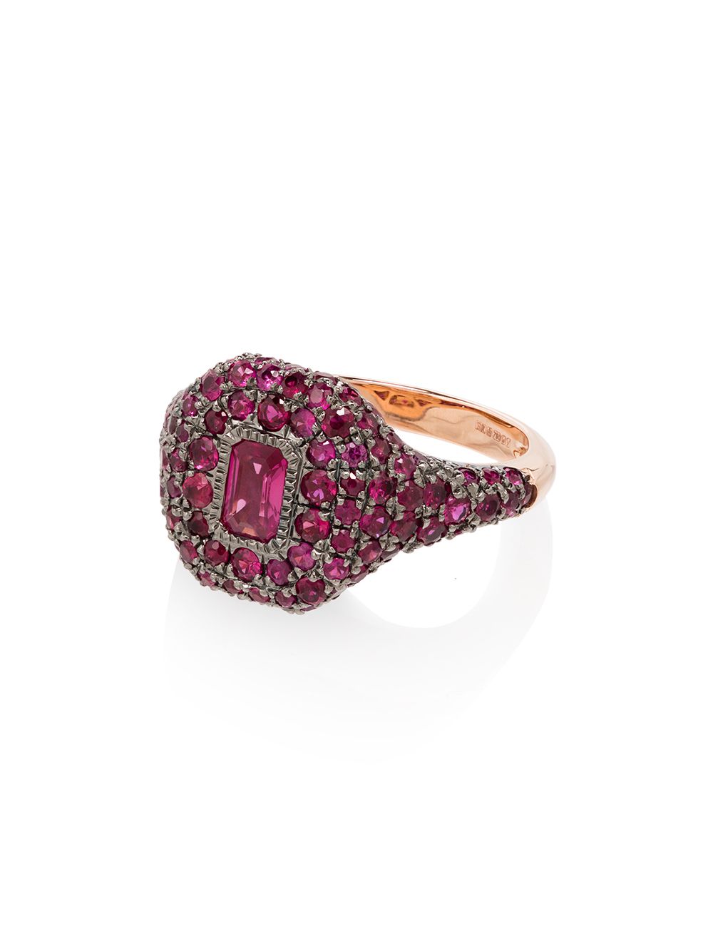 18K rose gold pavé ruby pinky ring