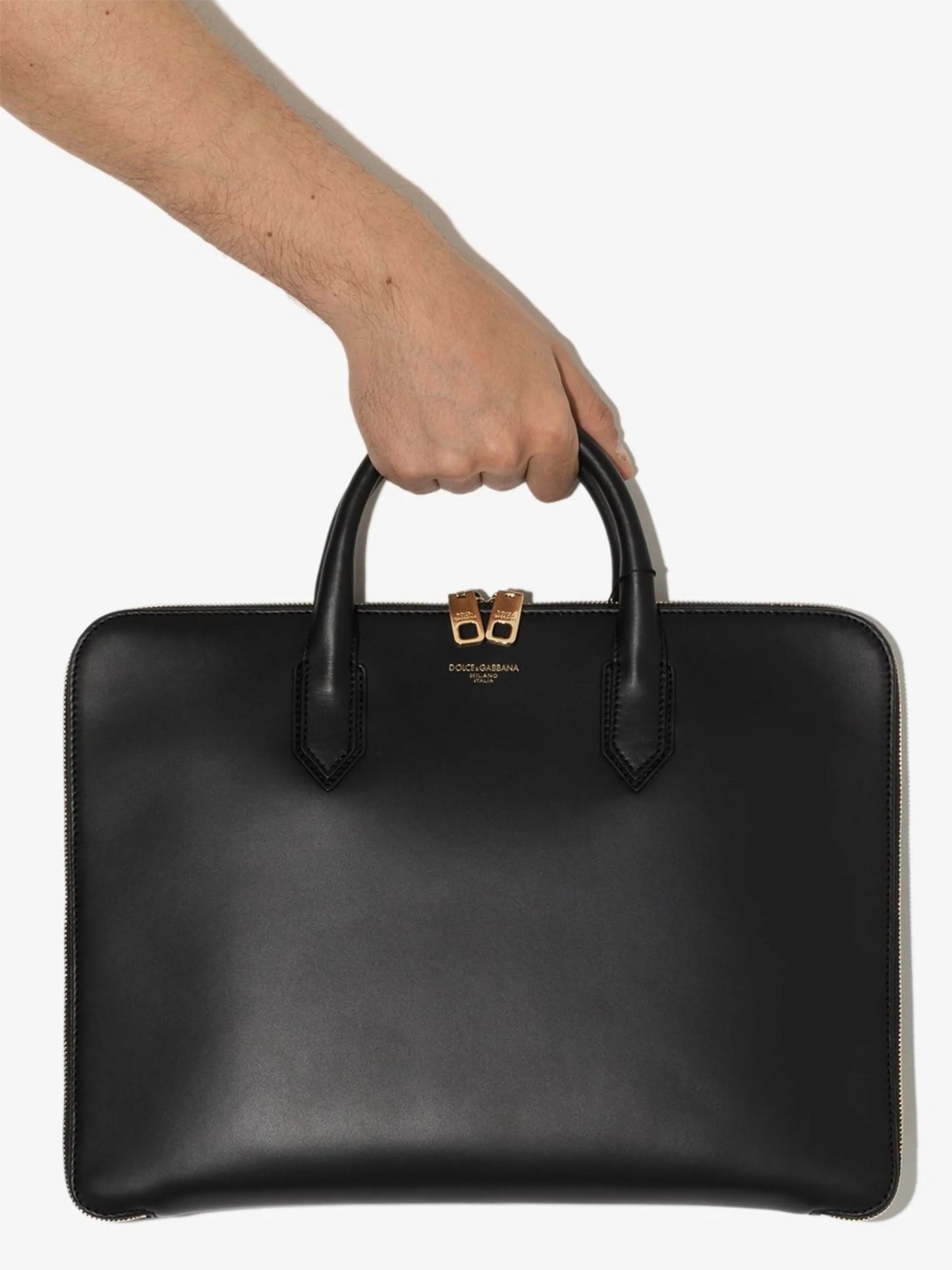 logo-embossed leather briefcase