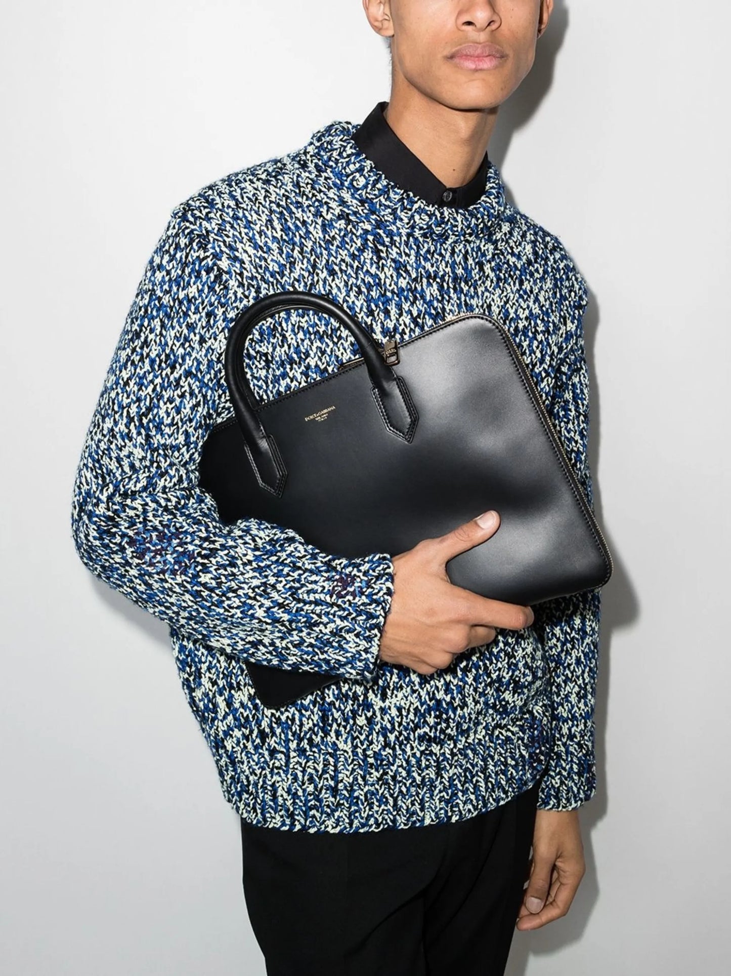 logo-embossed leather briefcase