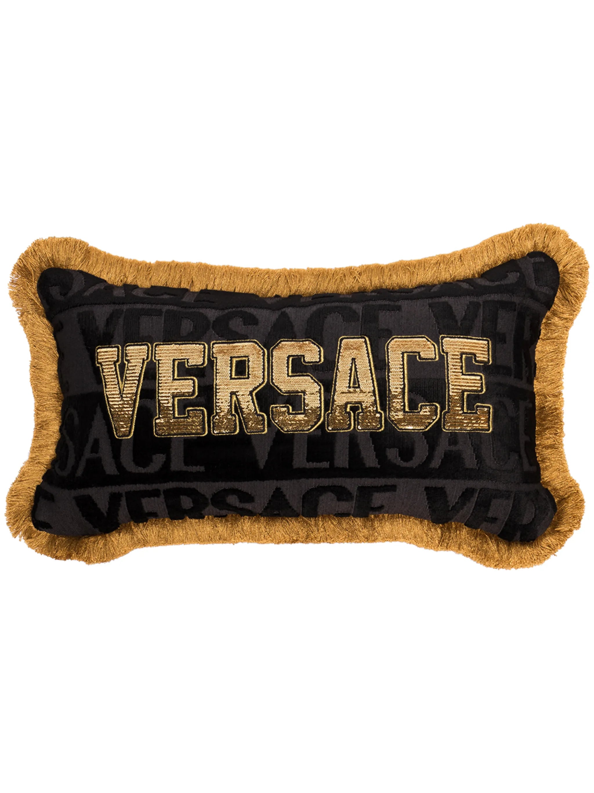 sequinned logo cushion