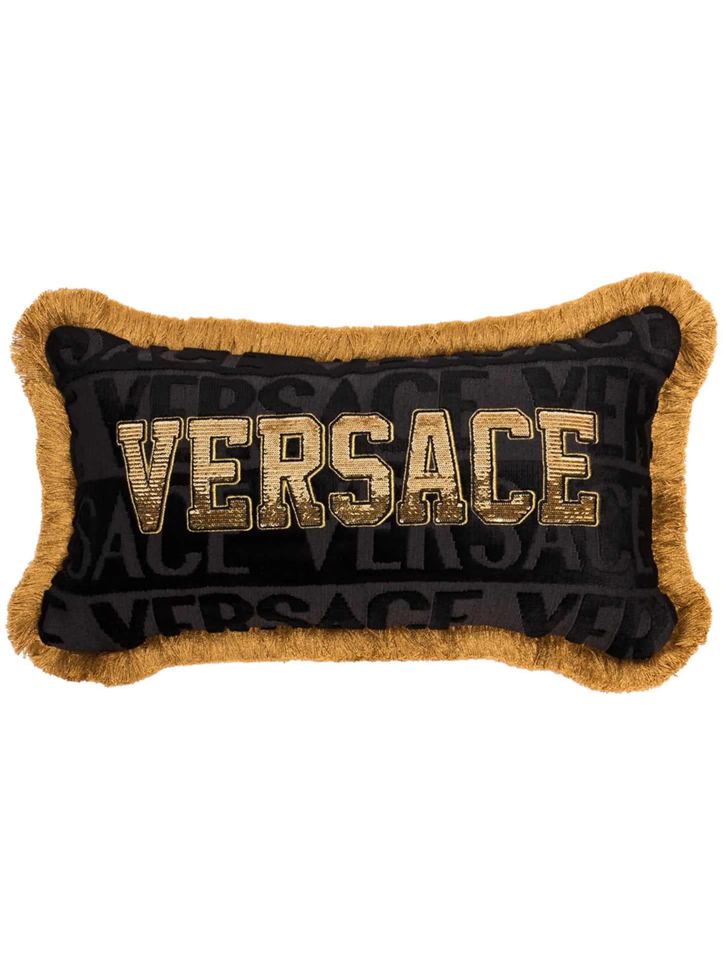 sequinned logo cushion
