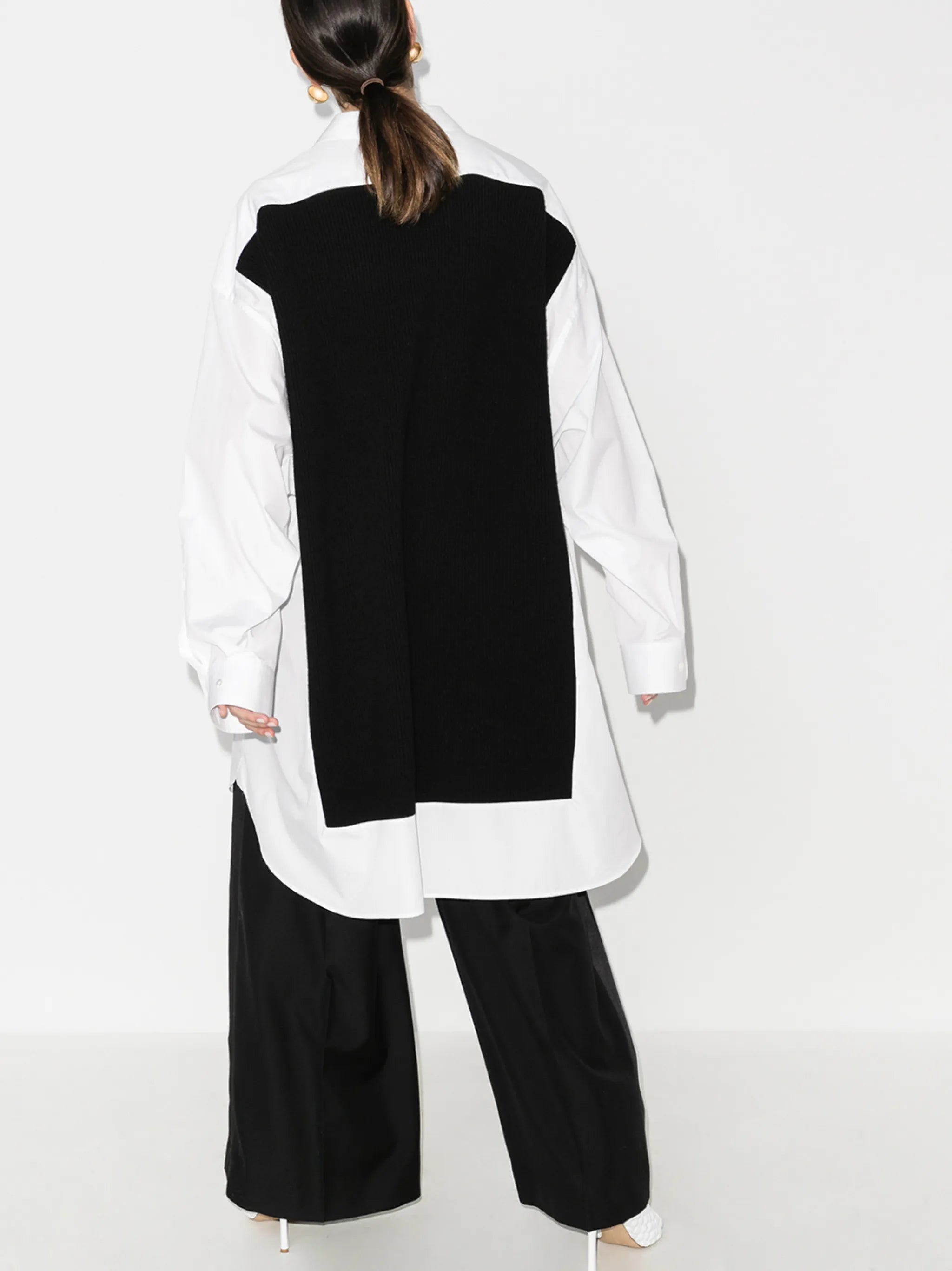 Spliced knit-detail shirtdress