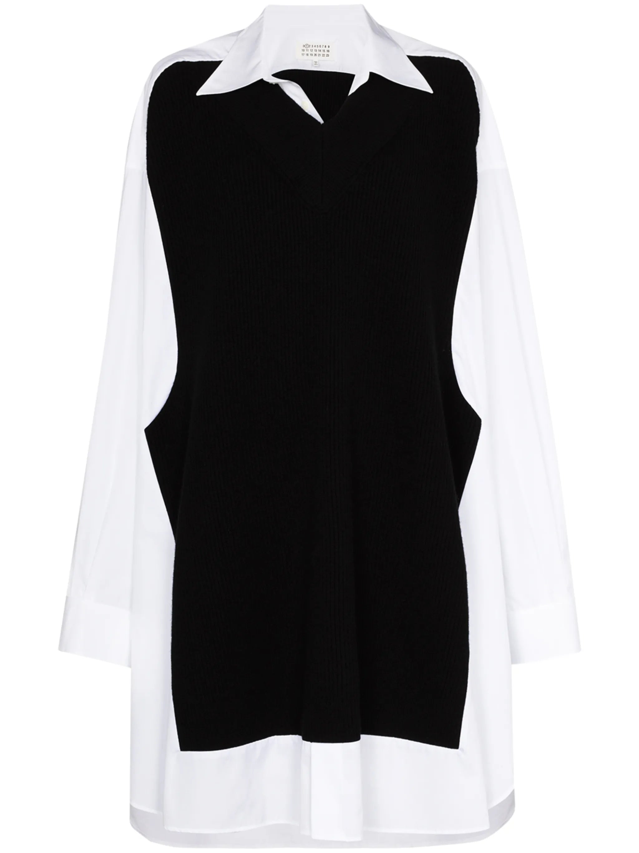 Spliced knit-detail shirtdress