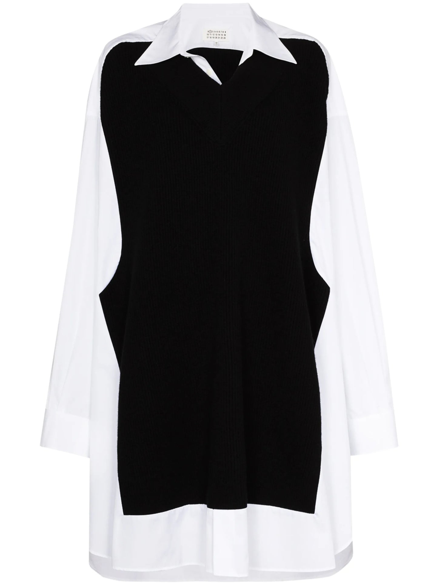 Spliced knit-detail shirtdress