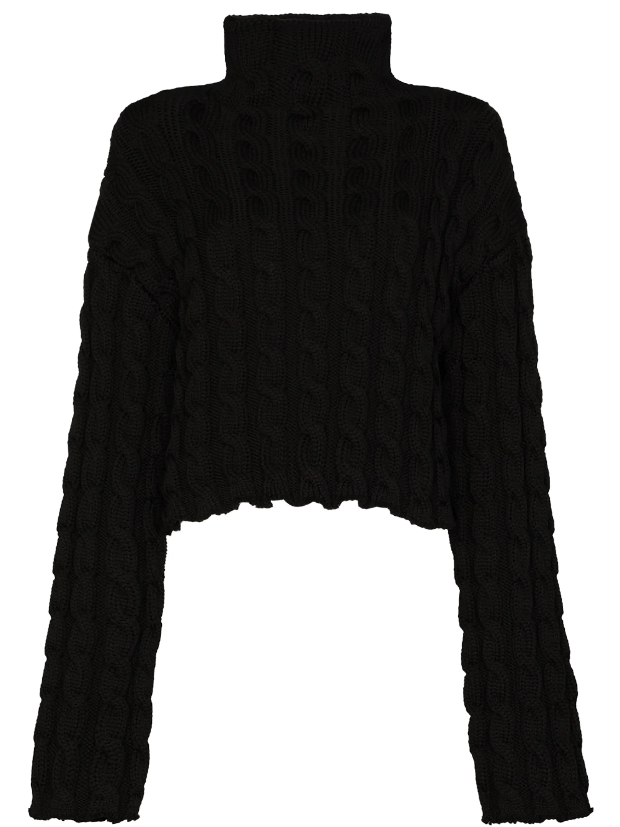 high-neck cable-knit jumper