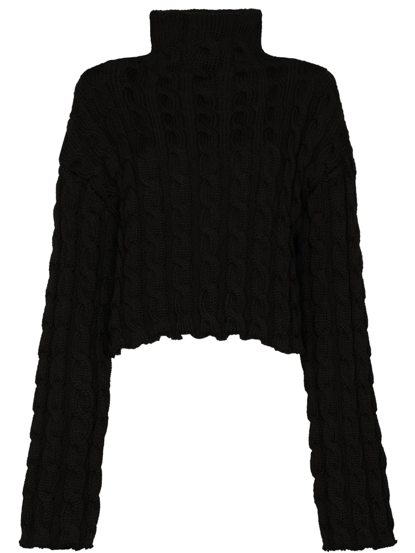 high-neck cable-knit jumper