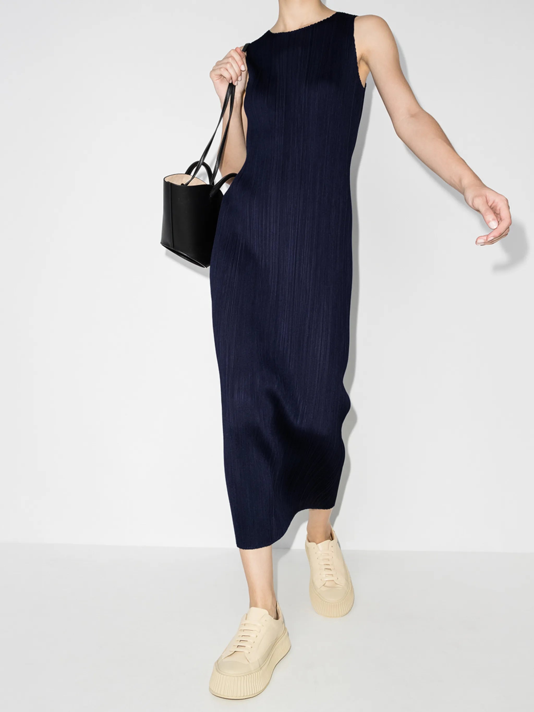 plissé midi dress