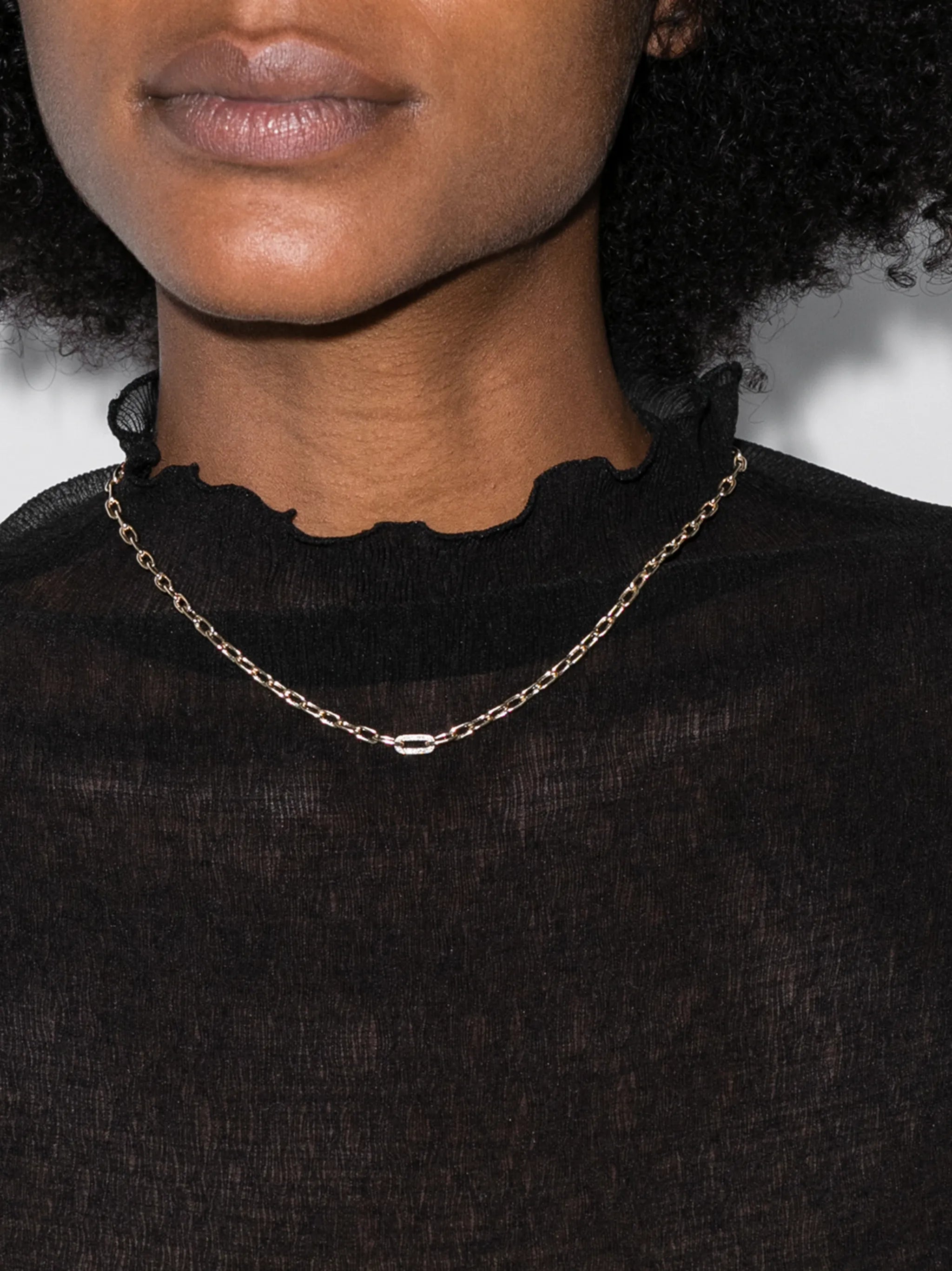 14kt yellow gold medium square link diamond necklace