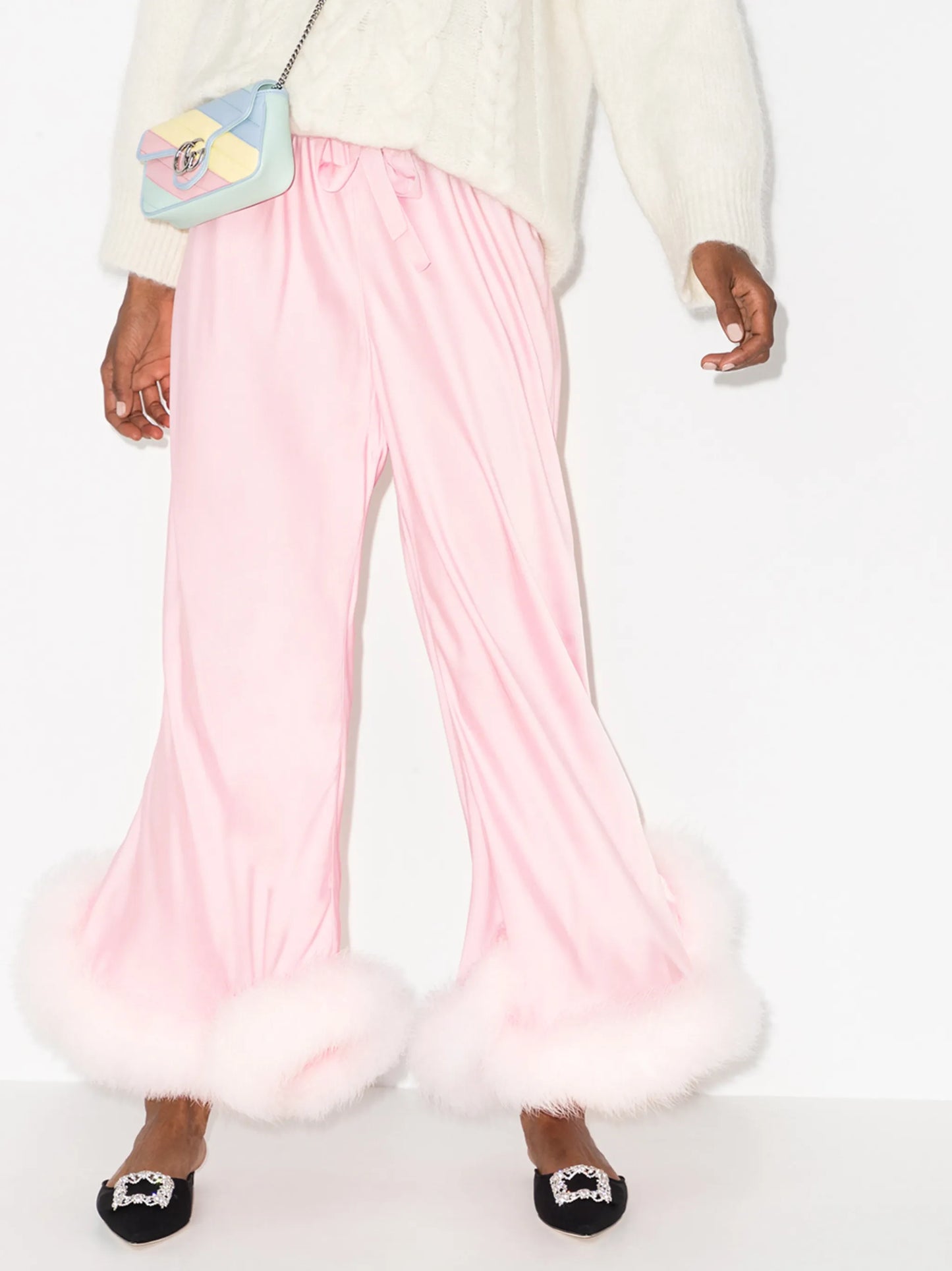 Boudoir feather-hem trousers