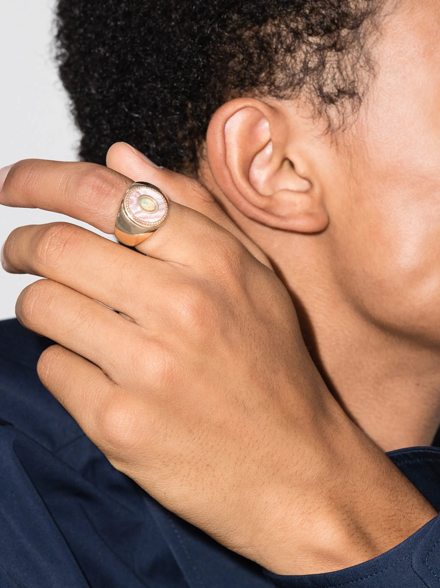 9kt gold opal Rhodocrosite ring