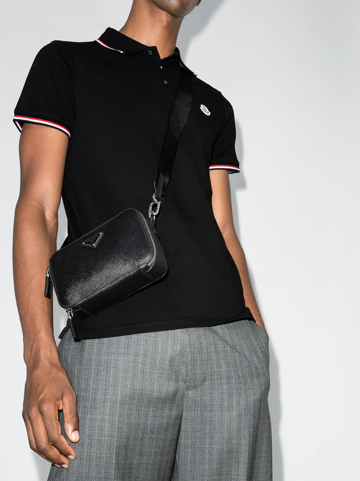 logo-patch tricolour-trim polo shirt
