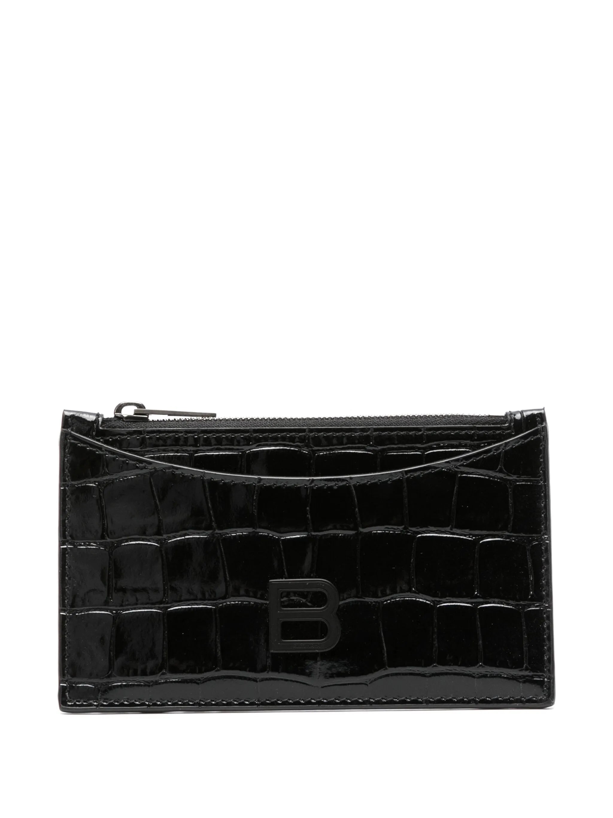 Hourglass crocodile-embossed card holder