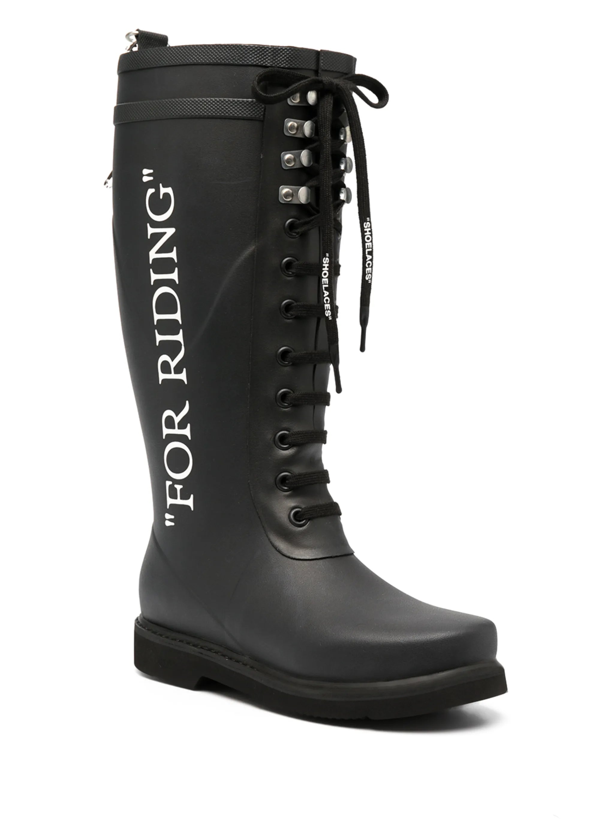 quote-motif lace-up riding boots