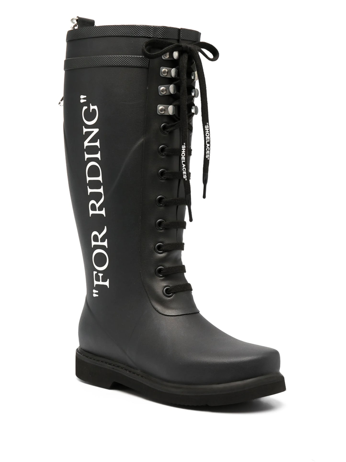 quote-motif lace-up riding boots