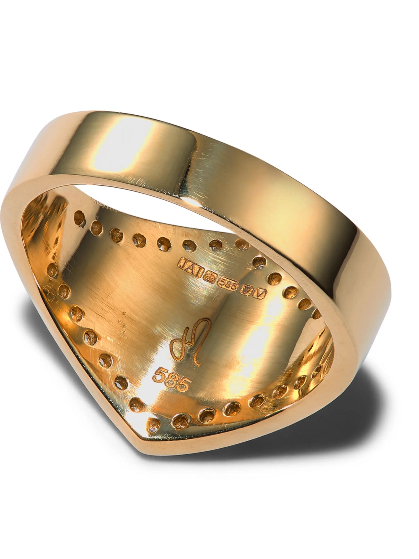 14kt yellow gold Inlay V diamond and opal ring