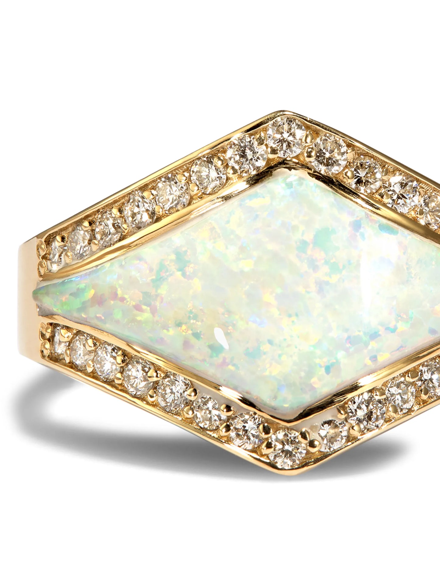 14kt yellow gold Inlay V diamond and opal ring