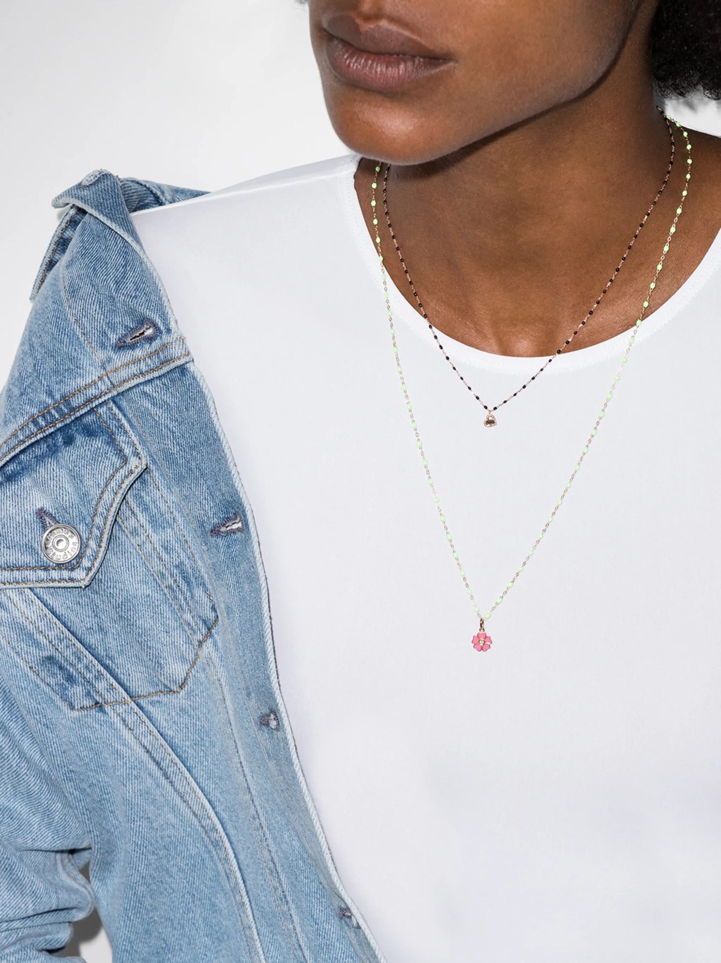 18kt gold Heart charm beaded necklace