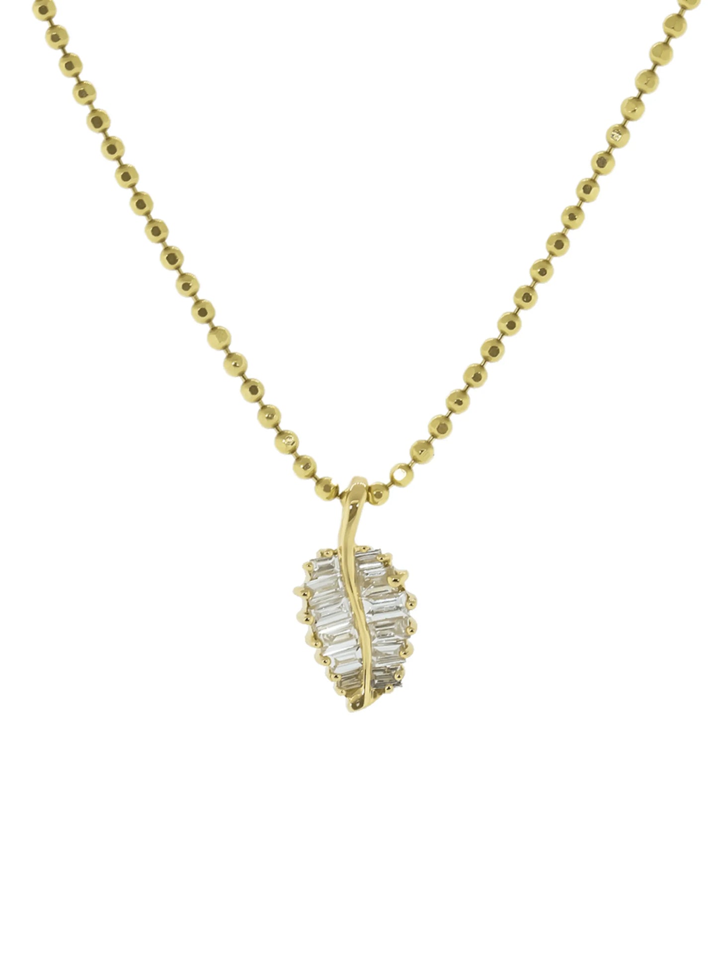 beaded chain palm leaf diamond necklace