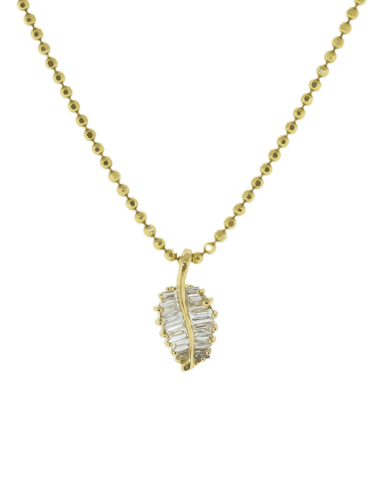 beaded chain palm leaf diamond necklace