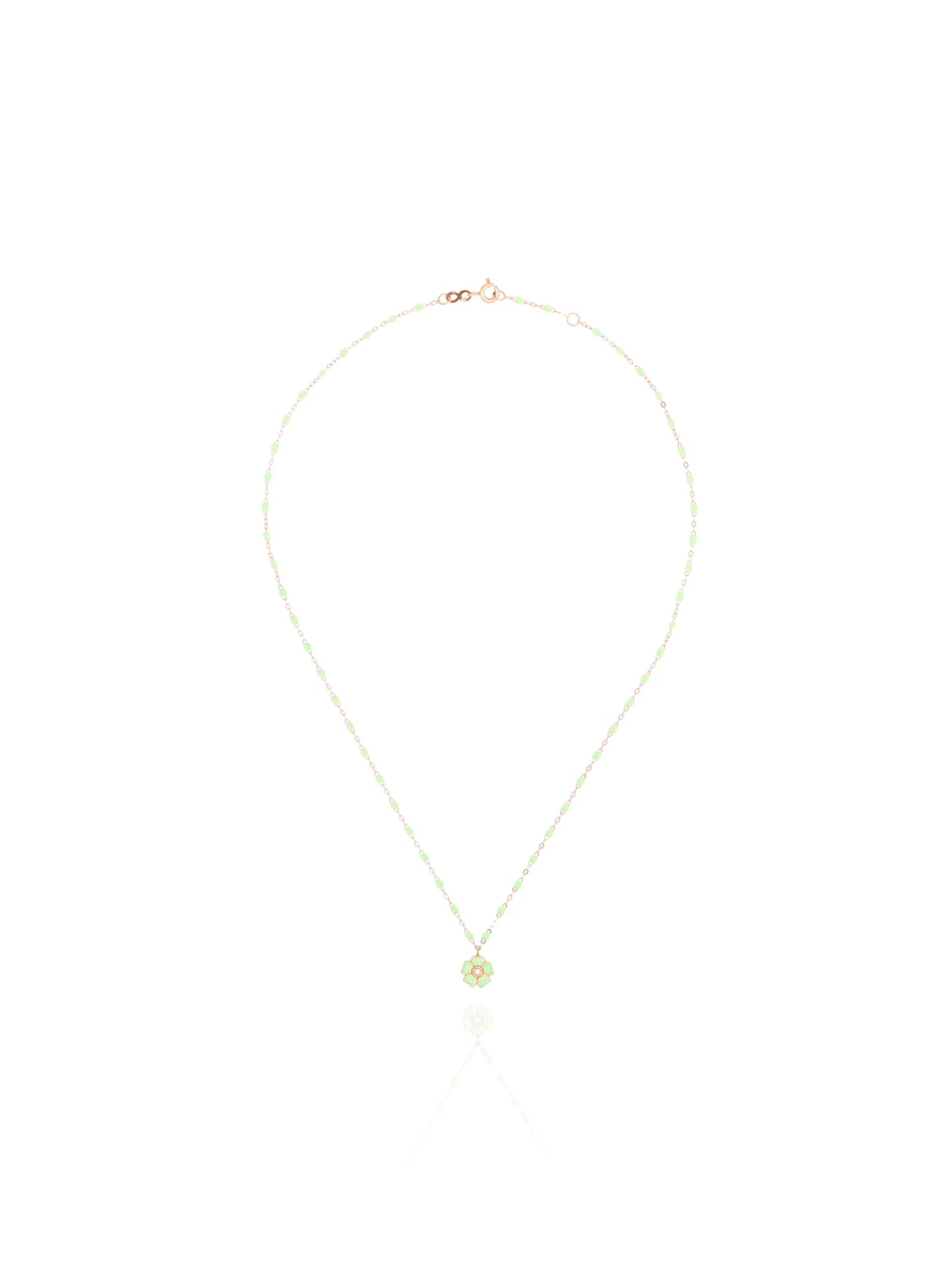 18kt yellow gold beaded floral-pendant necklace