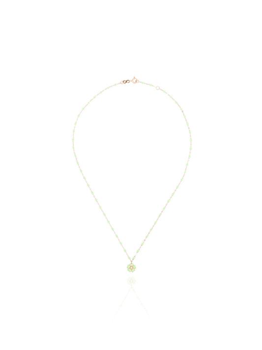 18kt yellow gold beaded floral-pendant necklace