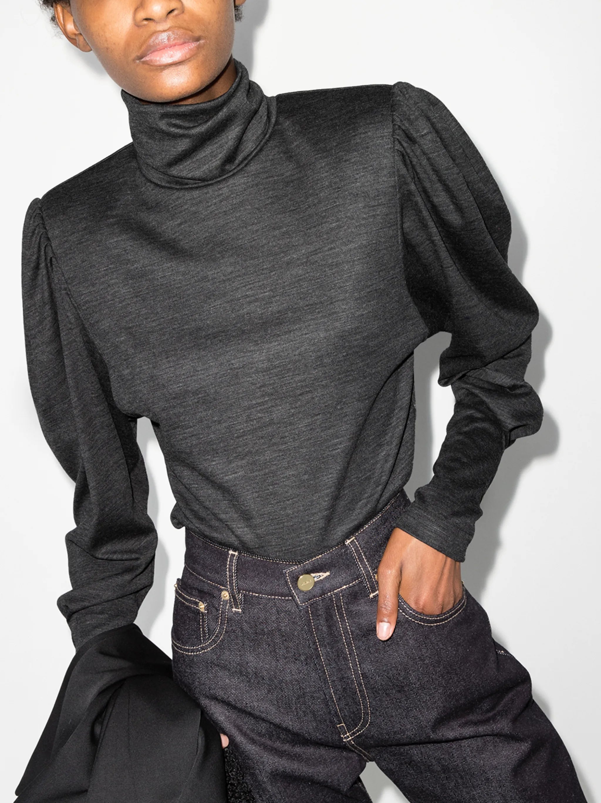 balloon-sleeve rollneck top