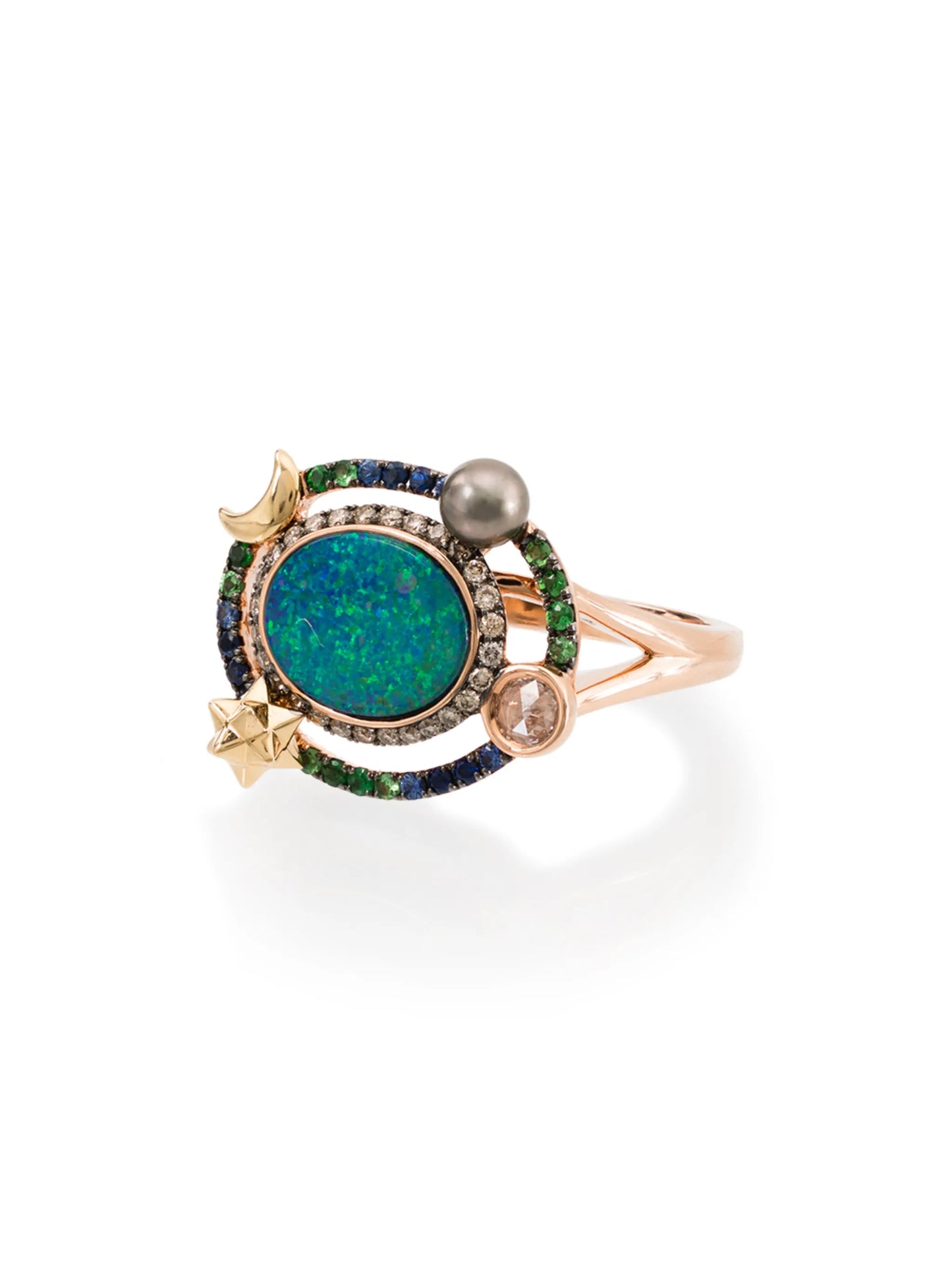 18kt rose and yellow gold galaxy cocktail ring