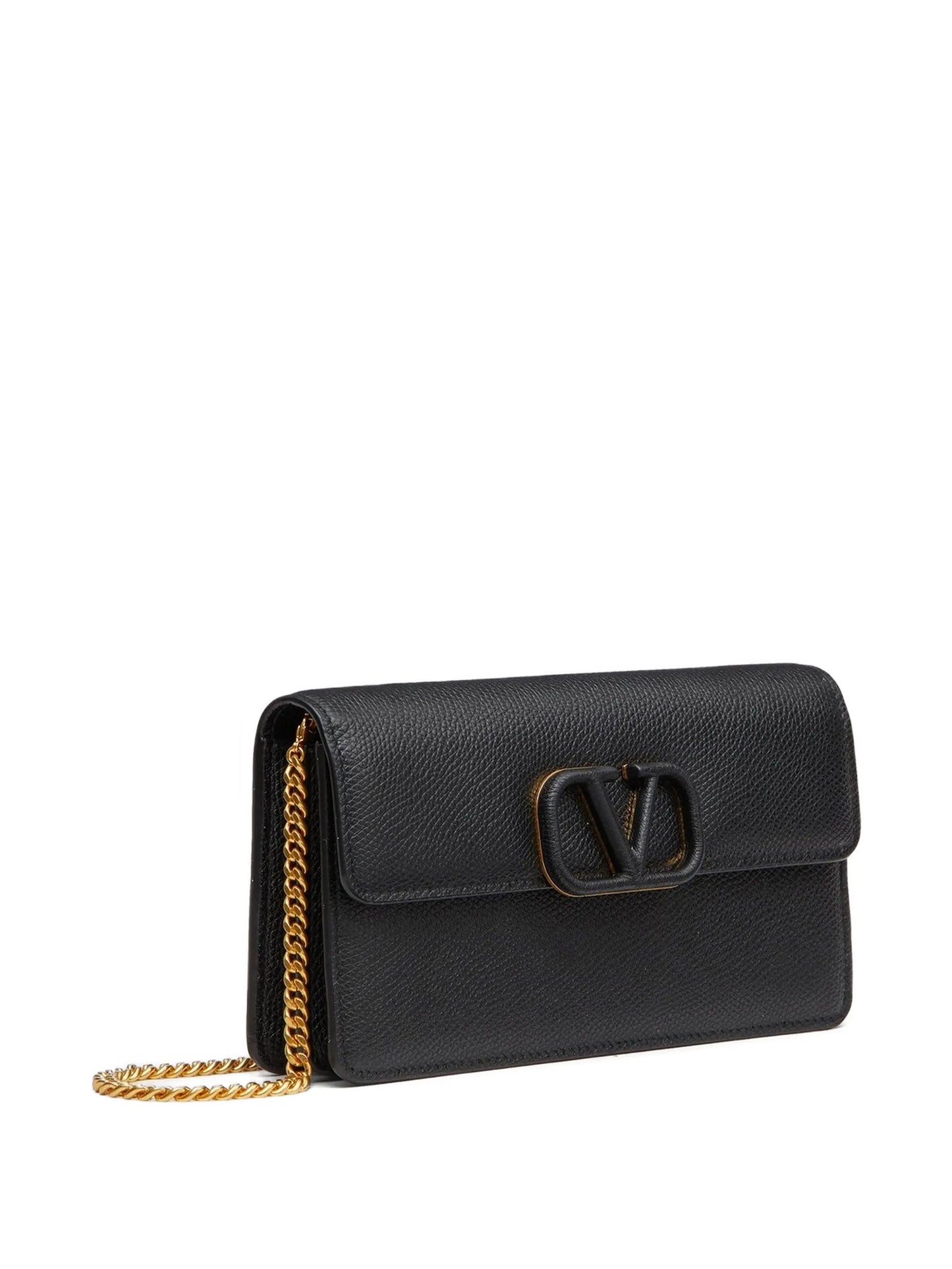 Vlogo Signature grainy calfskin wallet with chain