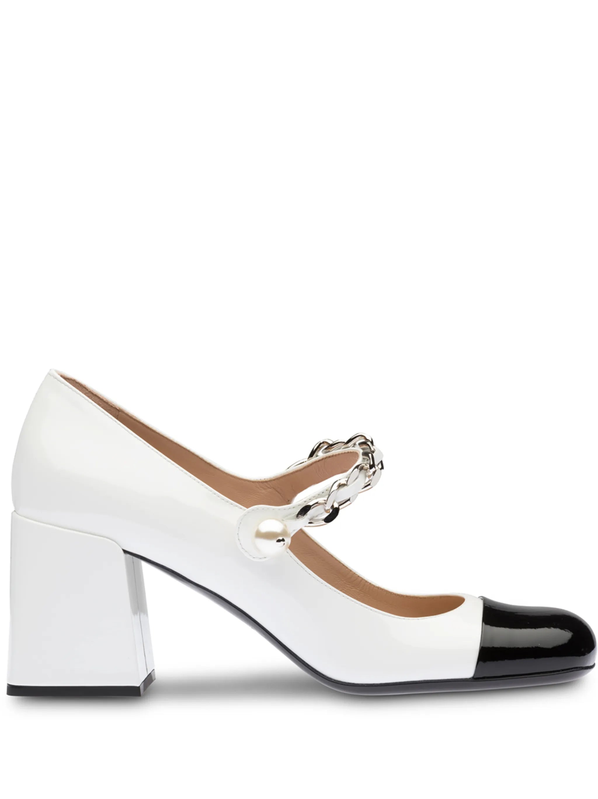 patent-leather Mary Jane pumps