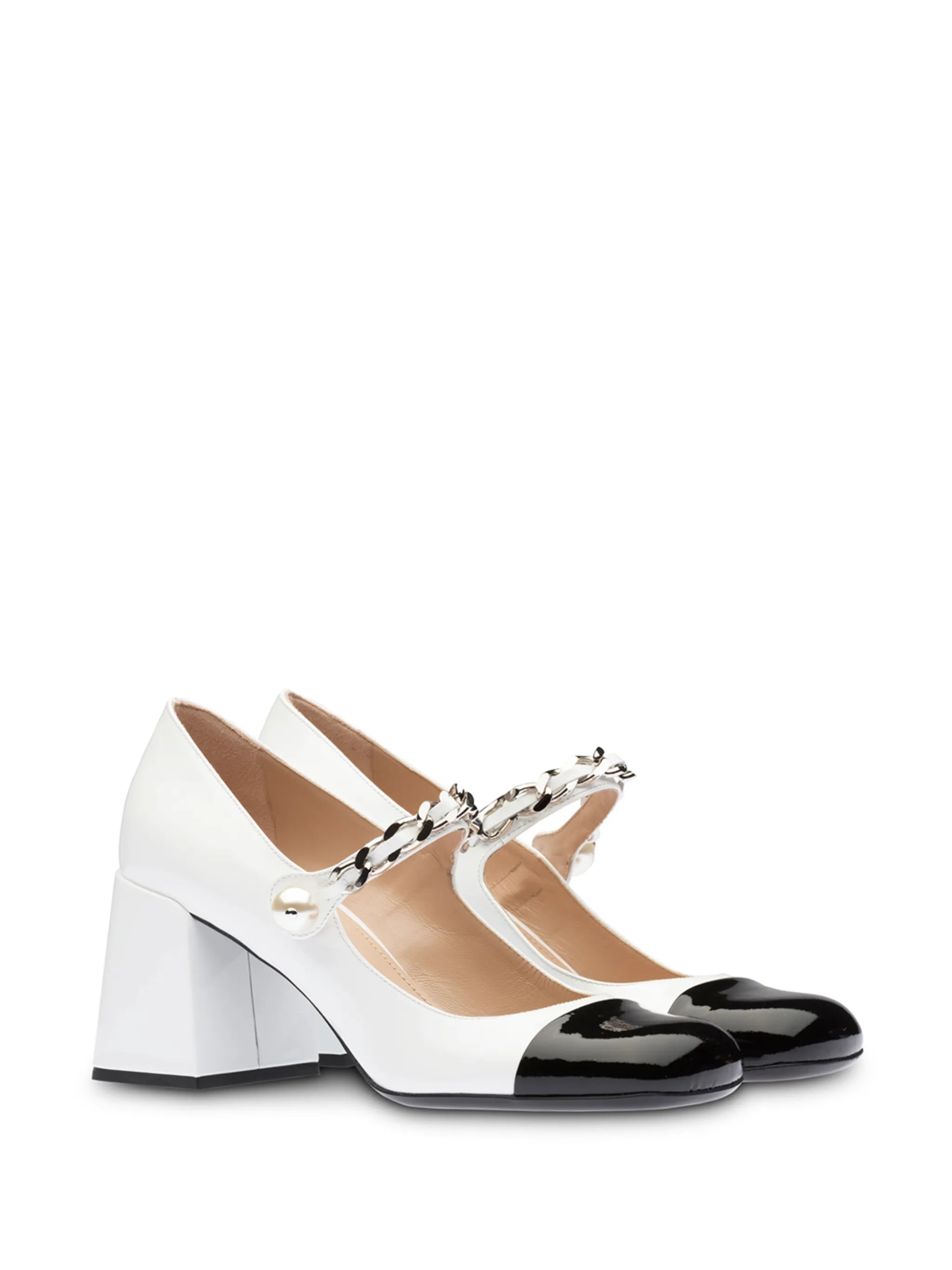 patent-leather Mary Jane pumps