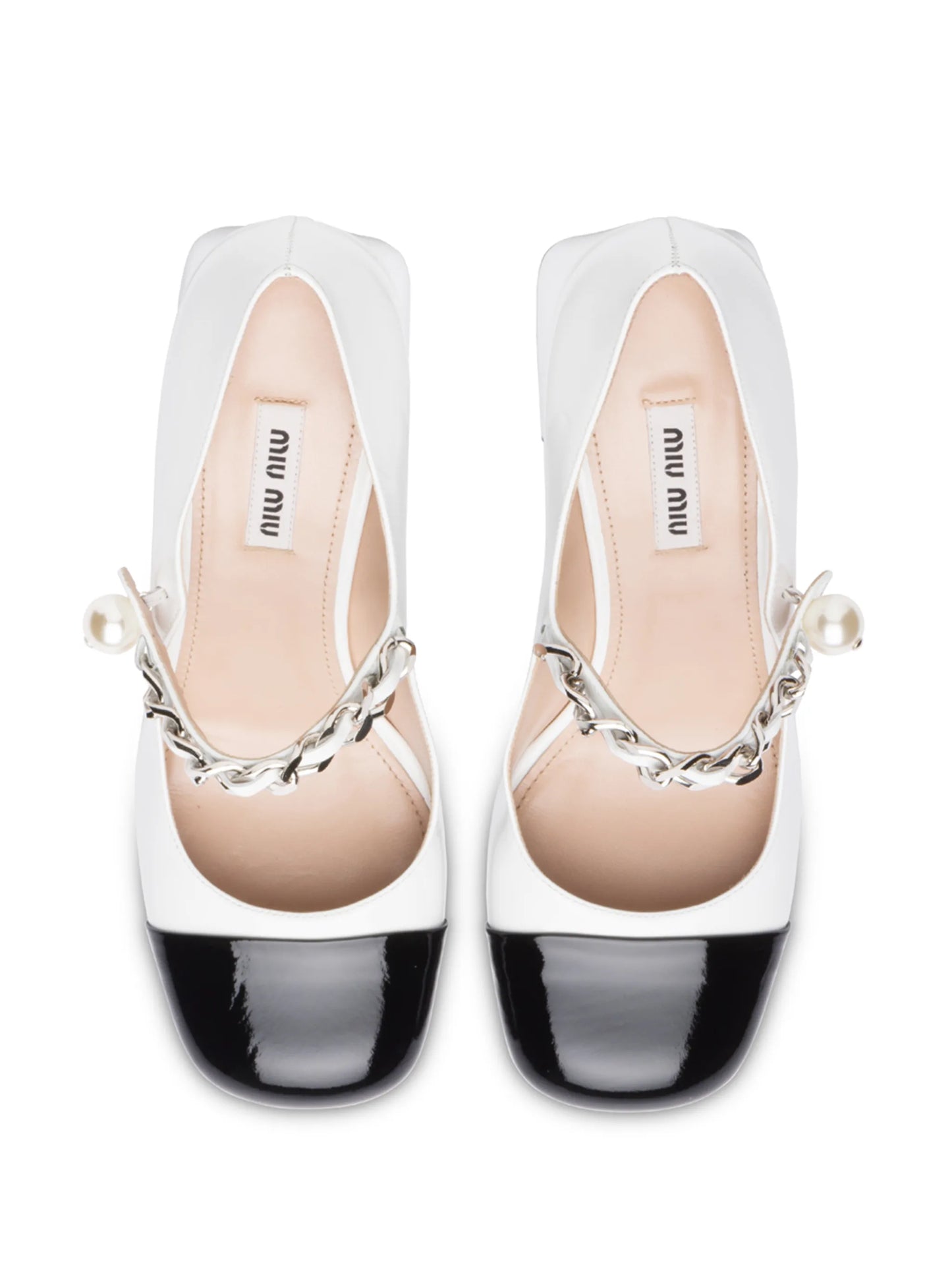 patent-leather Mary Jane pumps