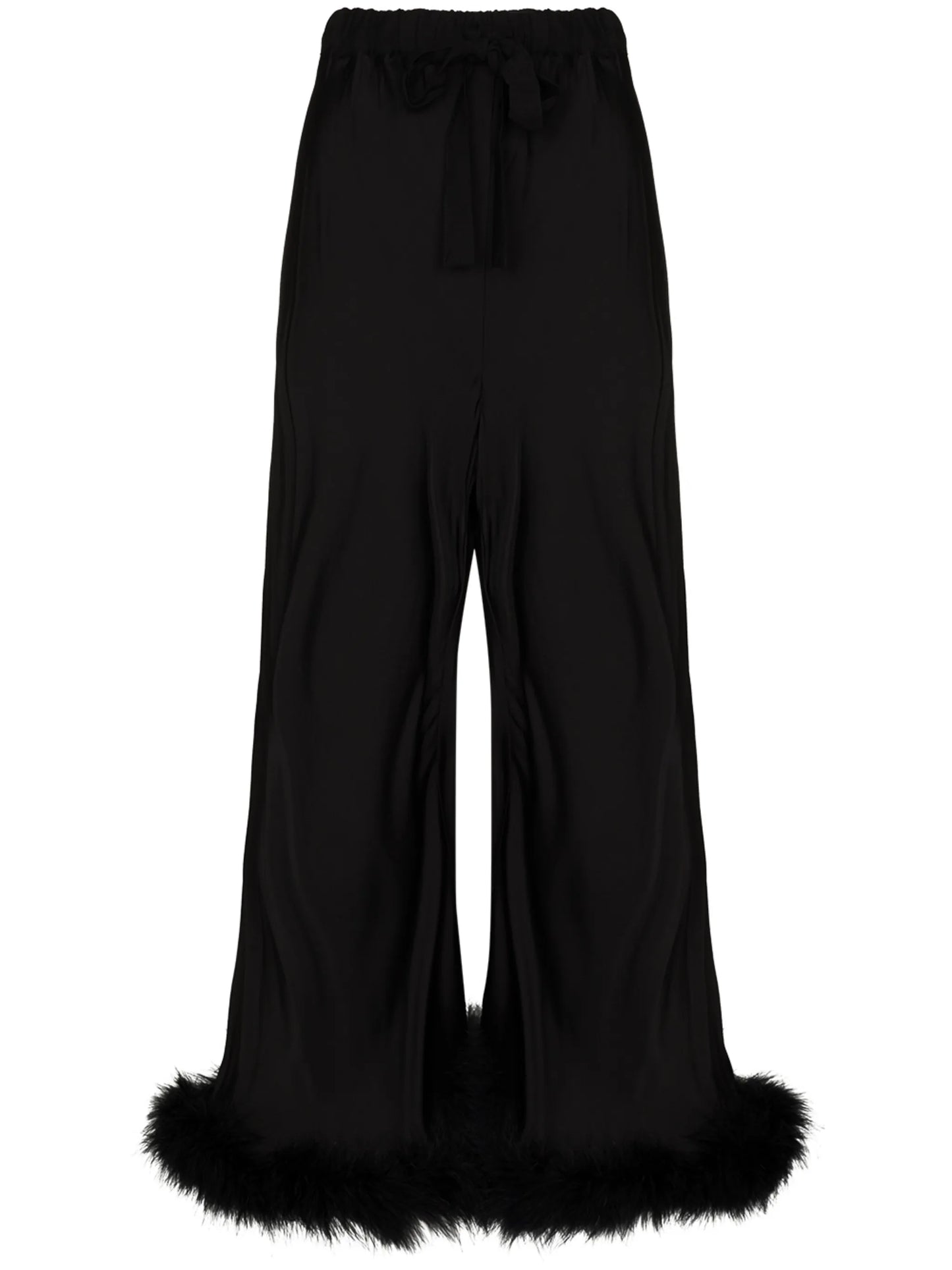 Boudoir feather trim flared trousers