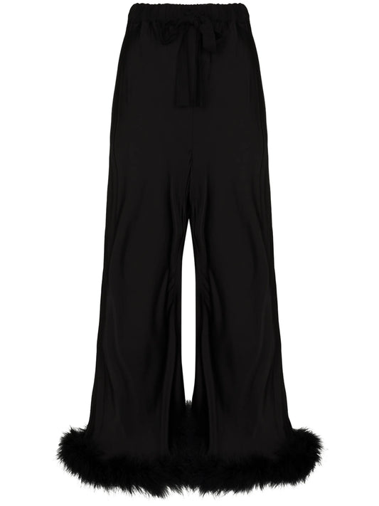 Boudoir feather trim flared trousers