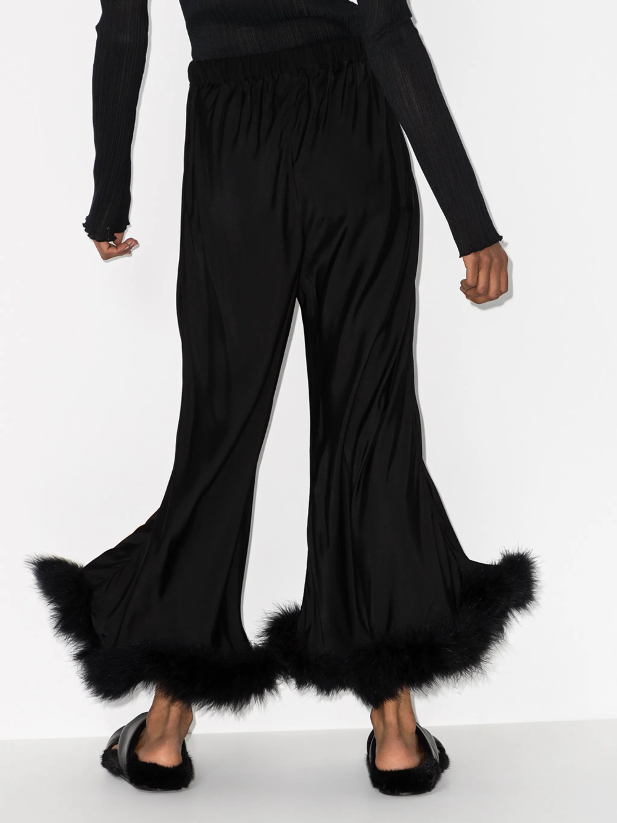 Boudoir feather trim flared trousers