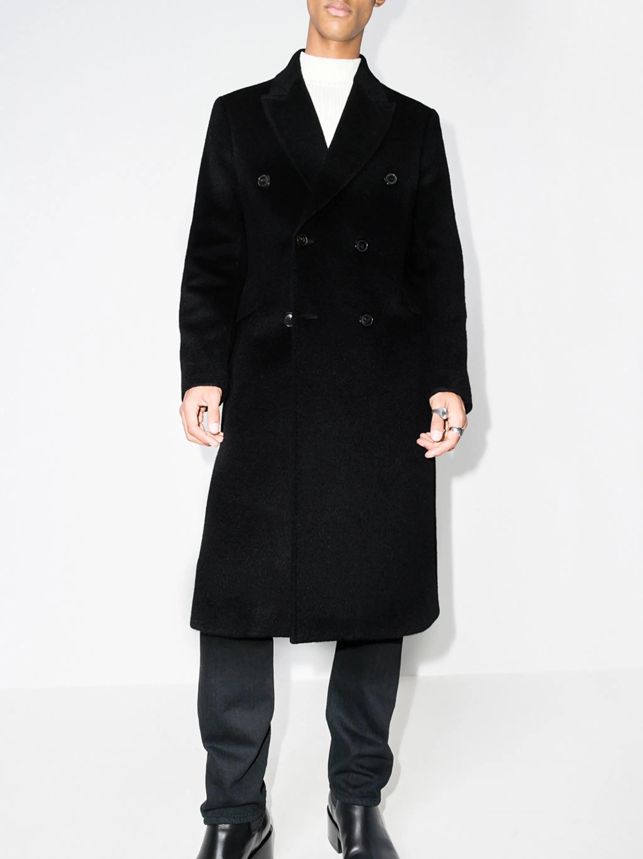 peak-lapel double-breasted coat