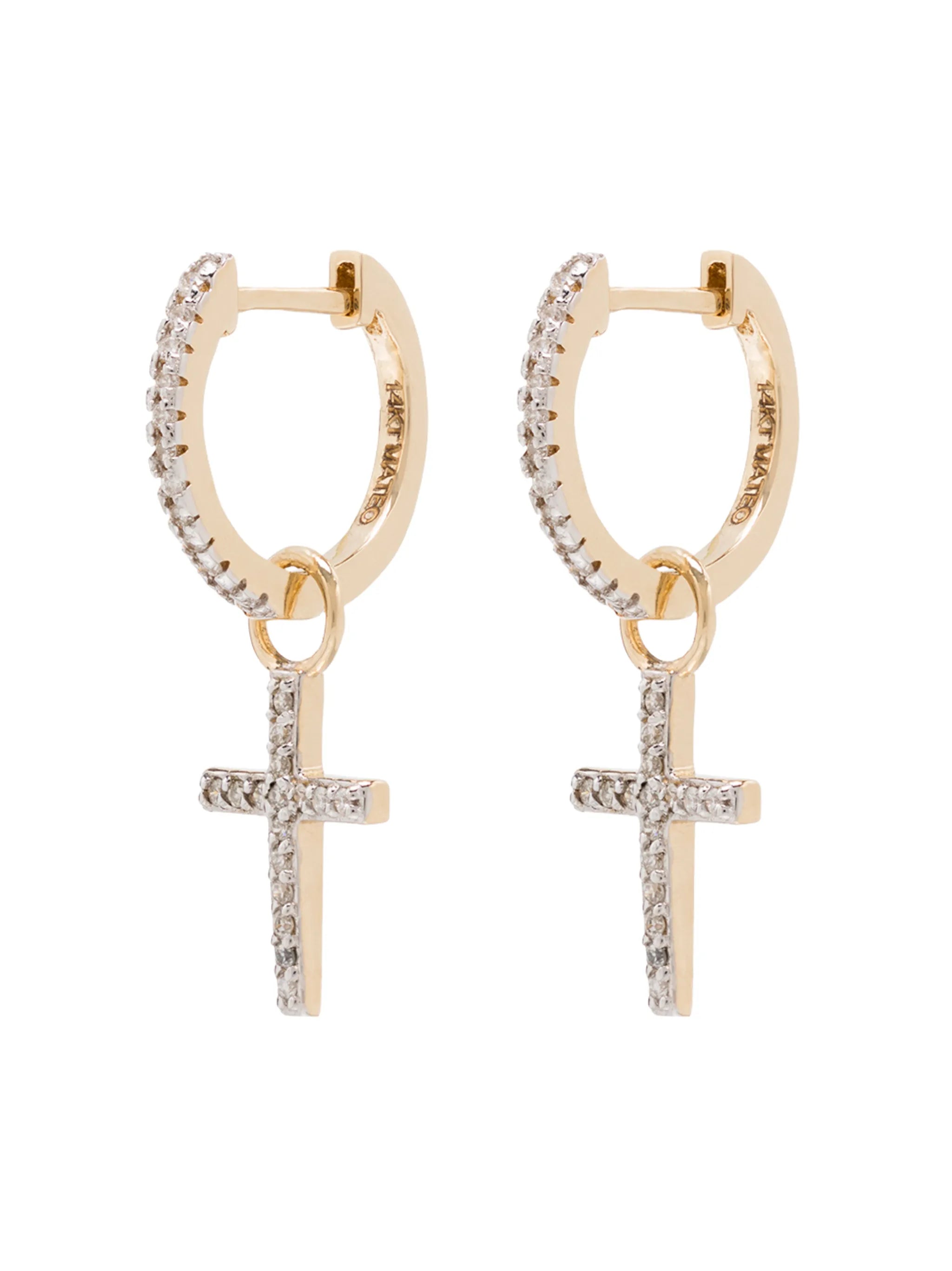 14kt yellow gold cross huggie earrings