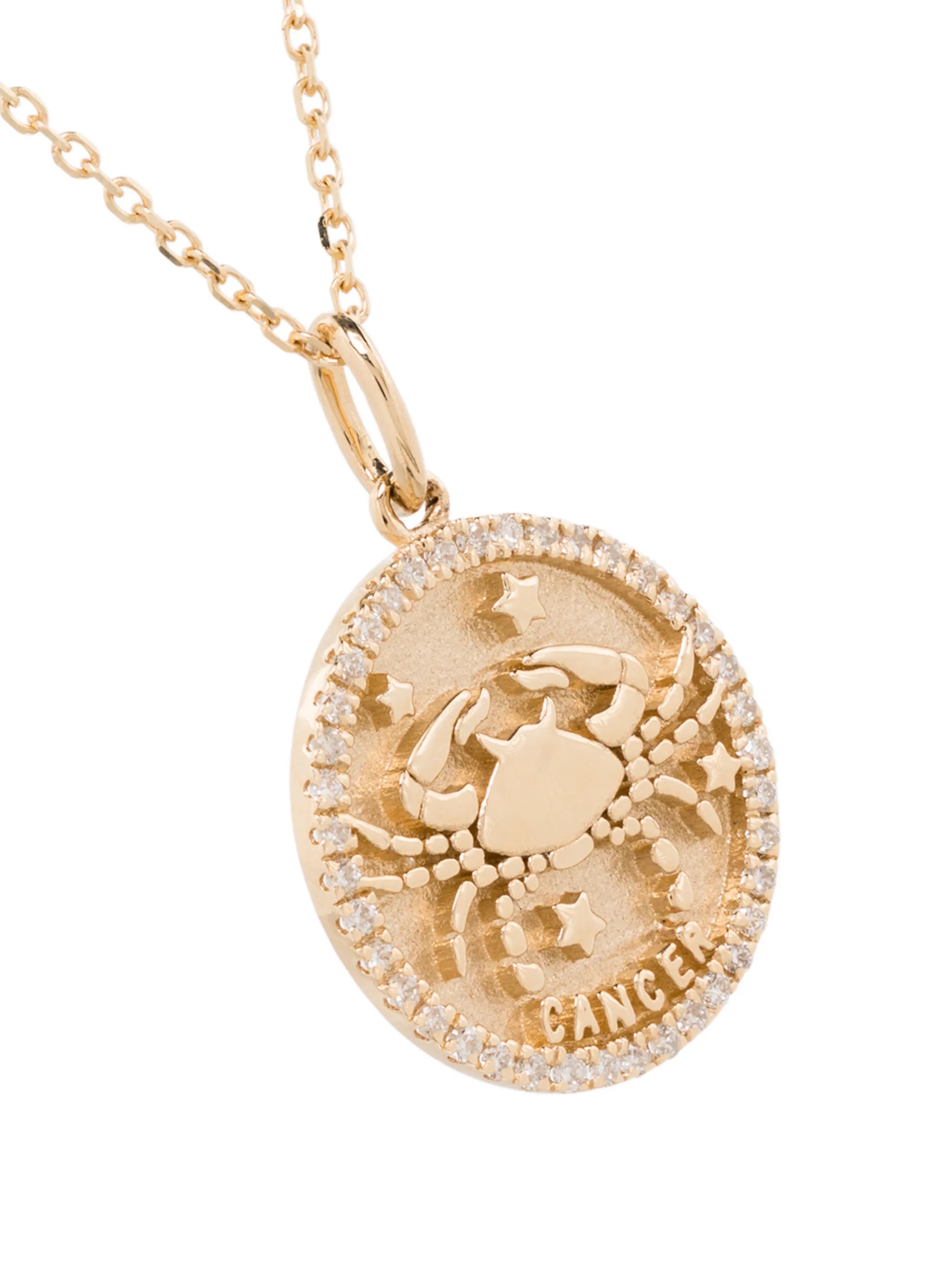 14kt yellow gold Cancer zodiac pendant necklace