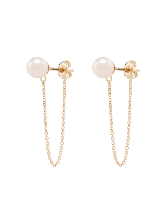 14kt gold pearl chain earrings