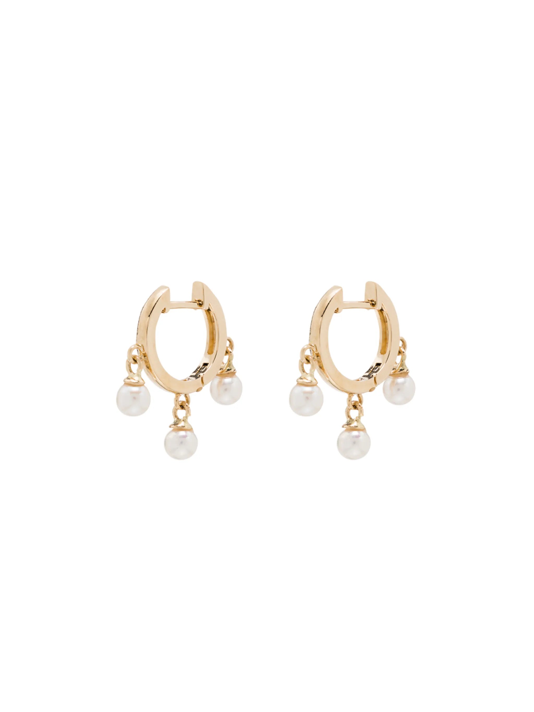 14kt yellow gold Trio pearl huggie earrings